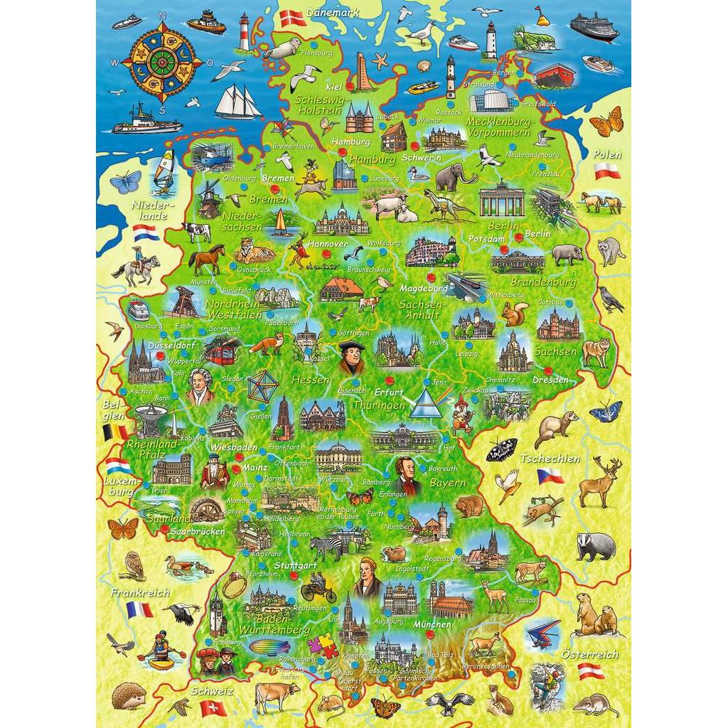 Ravensburger | Bunte Deutschlandkarte | Kinderpuzzle | 200 XXL Teile