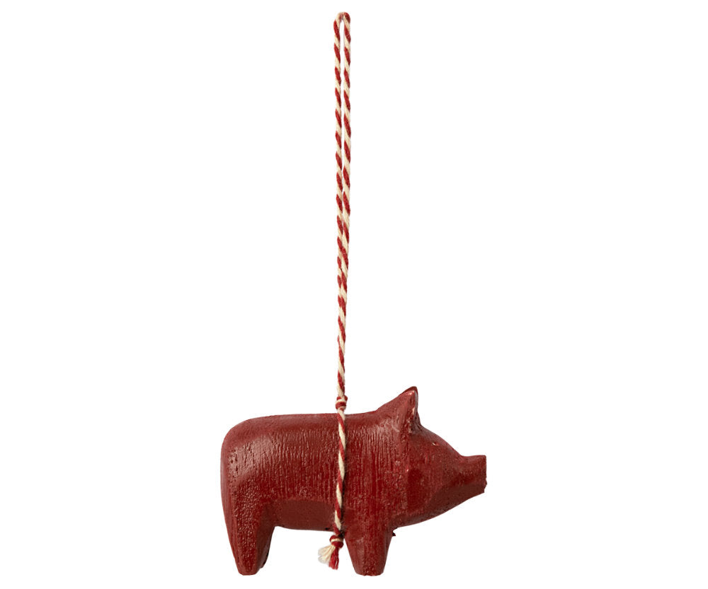 Maileg | Holz Ornament, Schwein - Rot