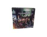 Nanolith Deluxe Erweiterung Brettspiel Box mit futuristischer Cityscape