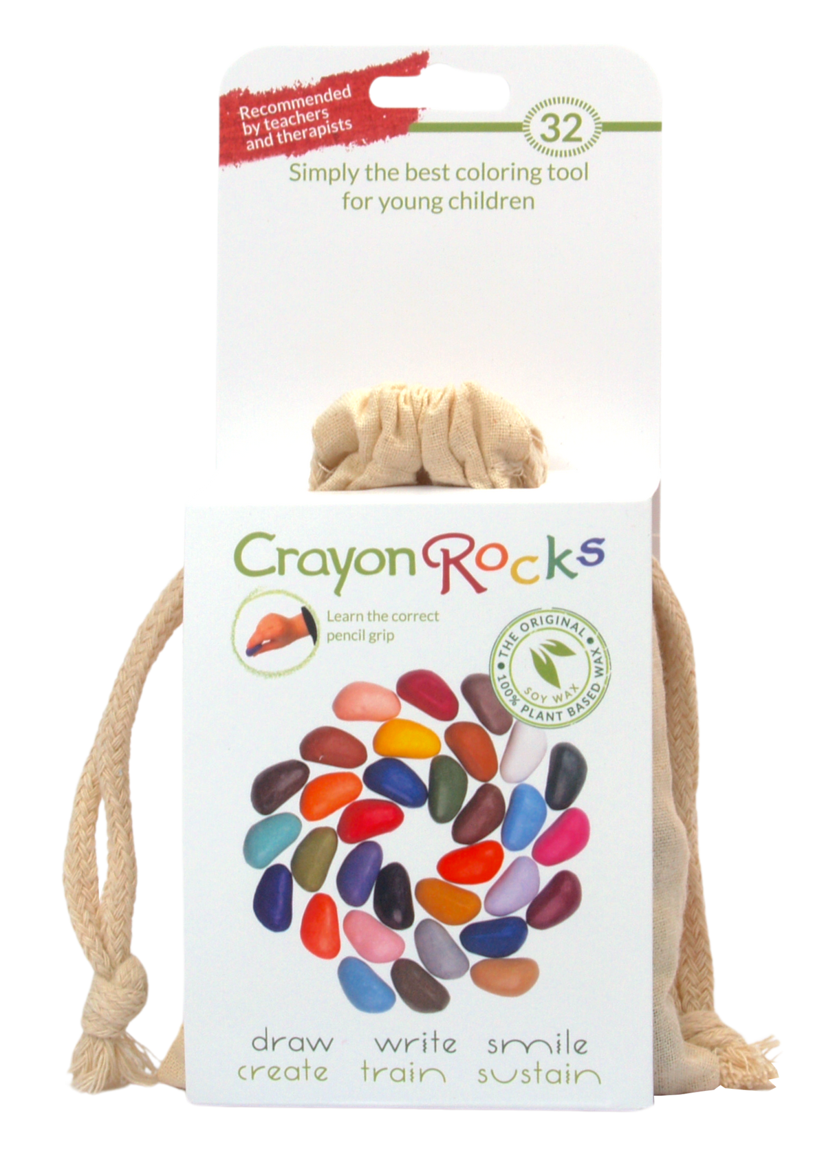 Crayon Rocks EU - 32 Wachsmalstifte in ecrufarbenem Baumwollsäckchen