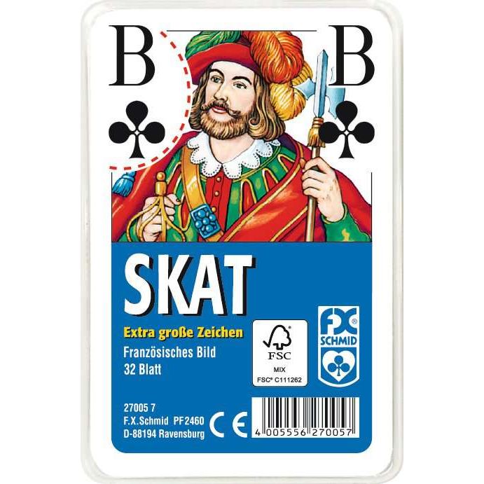 F.X. Schmid | Klassisches Skatspiel, Französisches Bild mit großen Eckzeichen, 32 Karten in Klarsicht-Box
