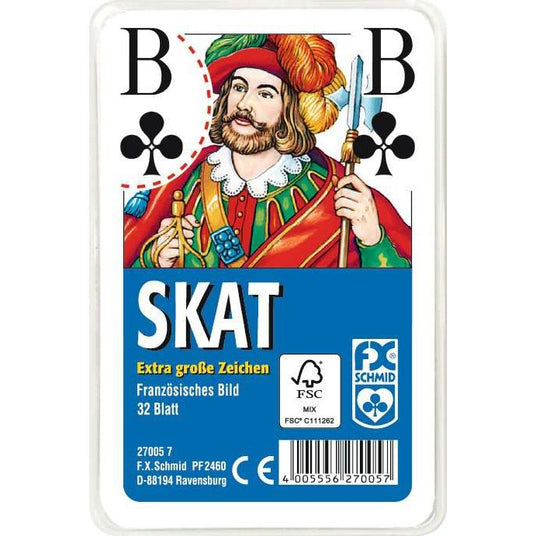 F.X. Schmid | Klassisches Skatspiel, Französisches Bild mit großen Eckzeichen, 32 Karten in Klarsicht-Box