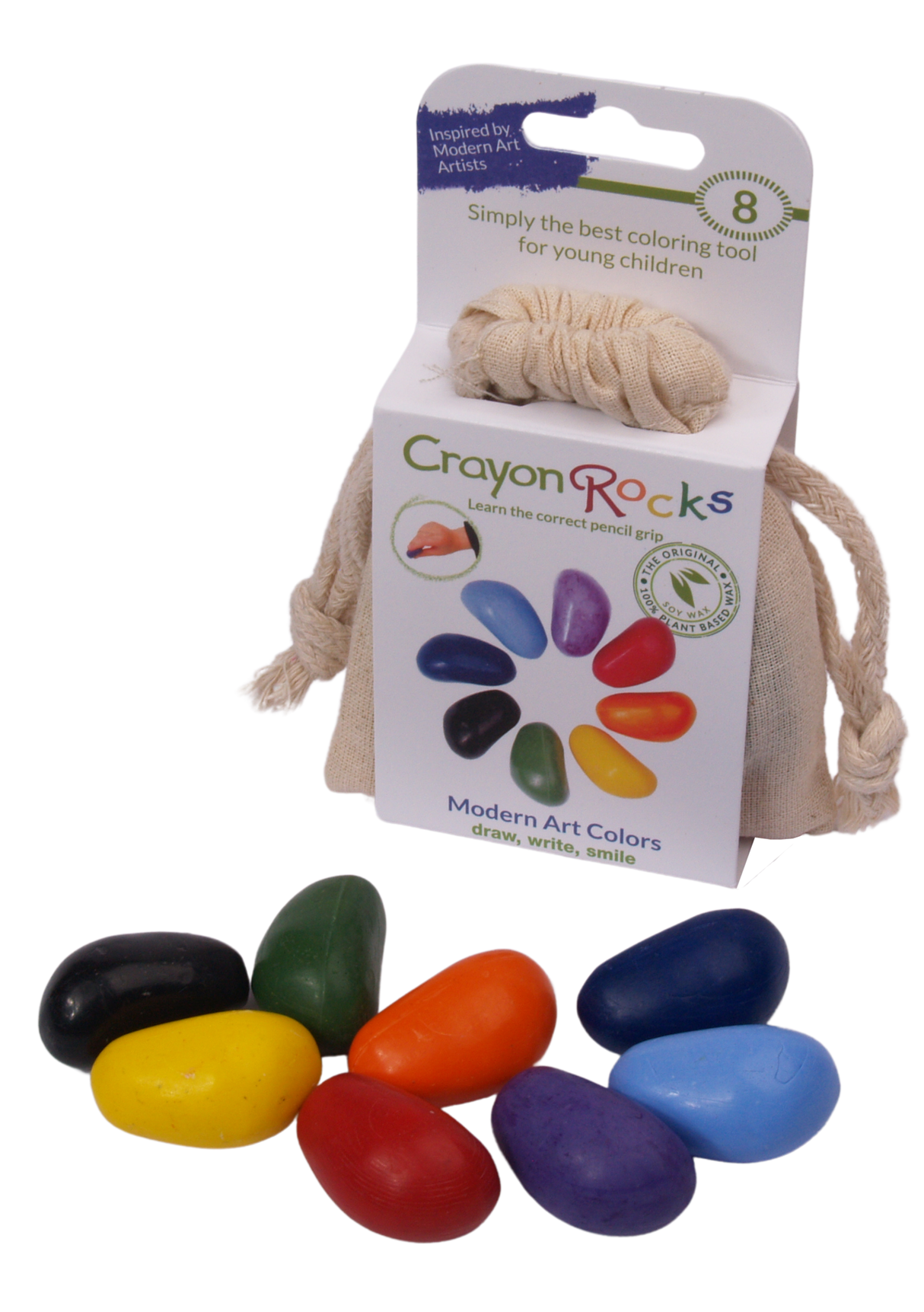 Crayon Rocks | 8 Künstlerische Farben | EU - Buntstifte für moderne Kunst in ecrufarbener Baumwolltasche