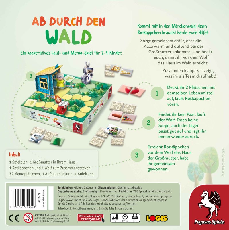 # Alt-TextPegasus Ab durch den Wald Brettspiel für Kinder mit Spielbrett und Figuren