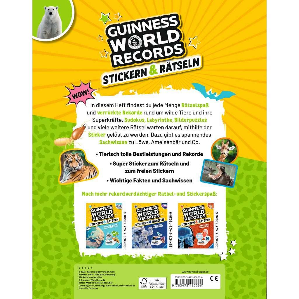 Ravensburger | Guinness World Records: Stickern & Rätseln - Wilde Tiere