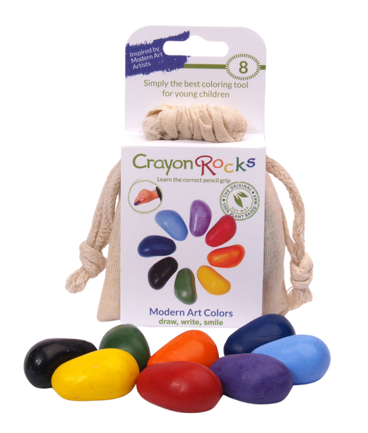 Crayon Rocks | 8 Künstlerische Farben | EU - Buntstifte für moderne Kunst in ecrufarbener Baumwolltasche