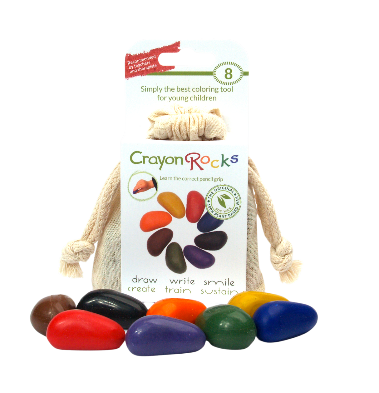 Crayon Rocks EU - 8 Buntstifte in ecrufarbener Baumwolltasche