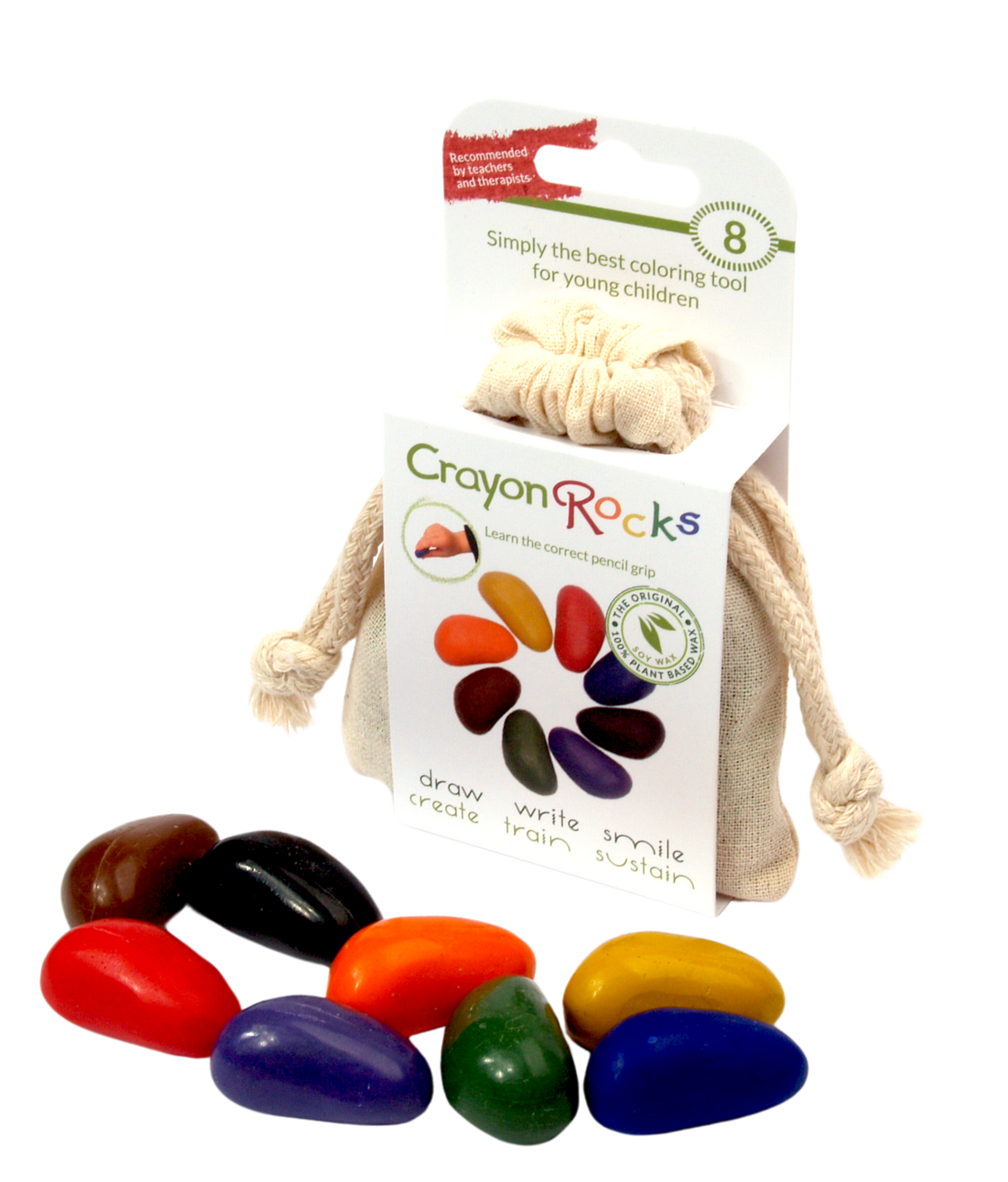 Crayon Rocks EU - 8 Buntstifte in ecrufarbener Baumwolltasche