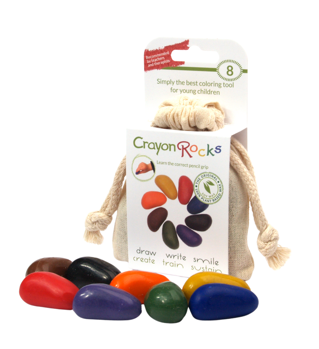 Crayon Rocks EU - 8 Buntstifte in ecrufarbener Baumwolltasche