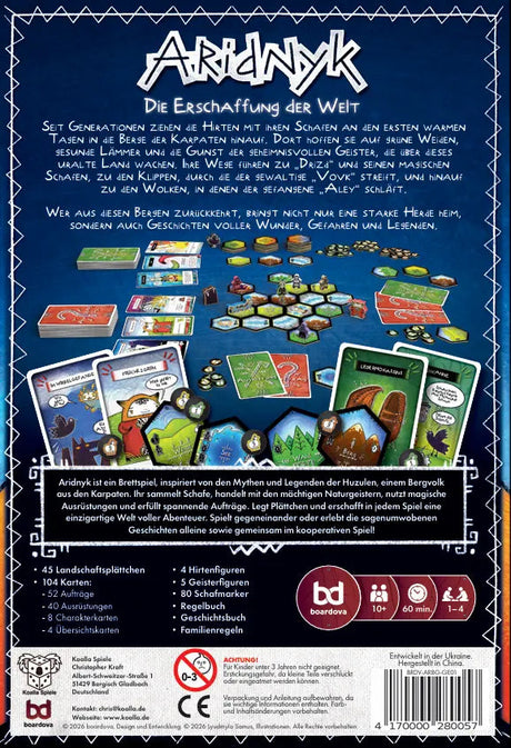 Aridnyk Brettspiel Spielmaterial Karten Figuren Spielplan Übersicht