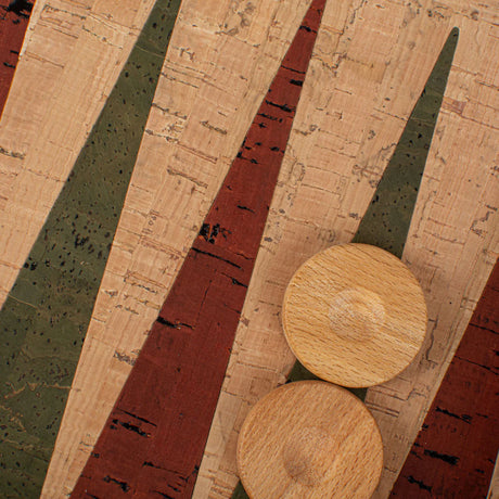 Backgammon | Naturkork mit roten und grünen Punkten | 48x30cm