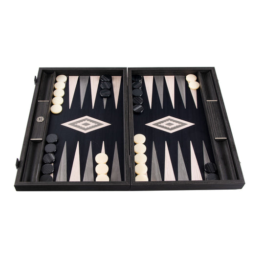 Manopoulos | Backgammon | Schwarze Eiche mit hellgrauen & grauen Punkten - 48x30cm