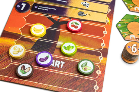 Click a Tree Brettspiel mit Obst-Token auf Spielplan