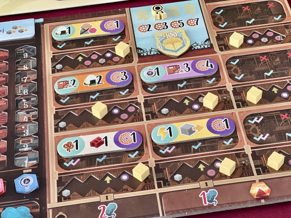 Daitoshi Brettspiel Spielboard mit Ressourcen-Plättchen und Spielerkomponenten