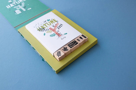 Londji Natur Stempel Set mit Stempelkissen und Naturmotiven auf Blau