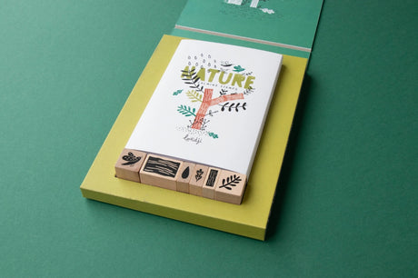 Londji Ruhige Stempel Natur Set mit Holzstempeln und Anleitung auf Gelb