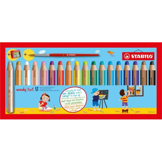 STABILO woody 3in1 Farbstift 18er Etui mit Spitzer und Pinsel