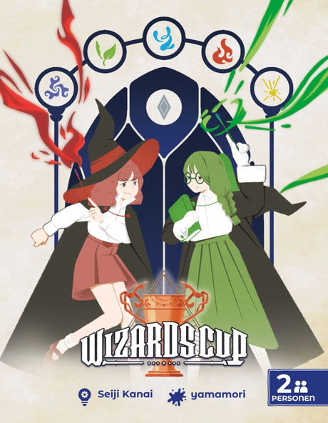 Wizards Cup Brettspiel zwei Spieler mit Zauberern und Elementen