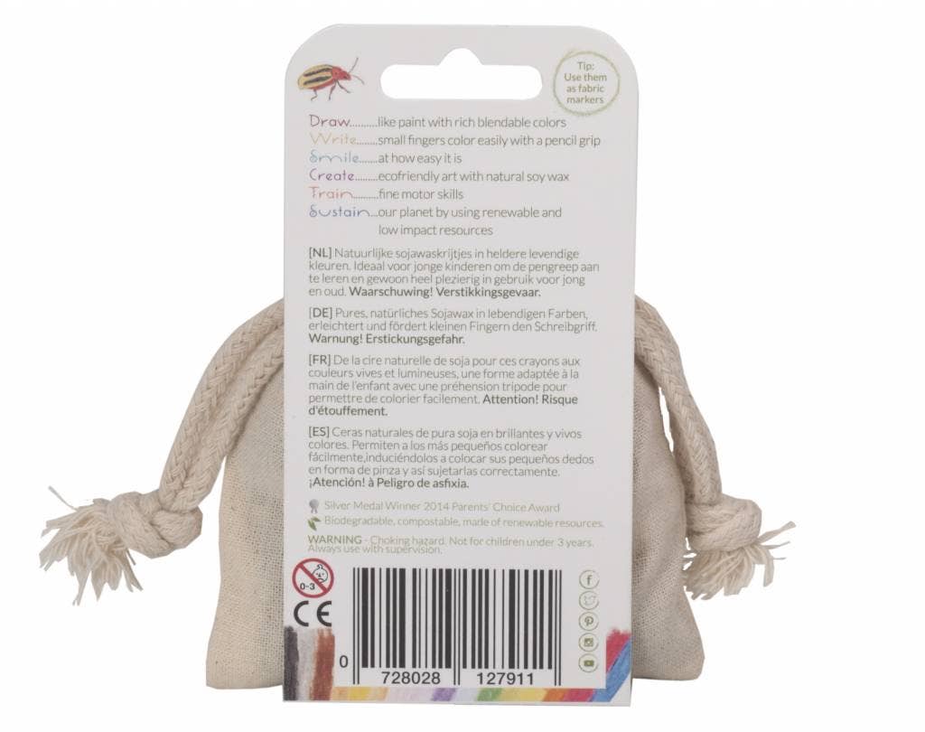 Crayon Rocks EU - 8 Buntstifte in ecrufarbener Baumwolltasche