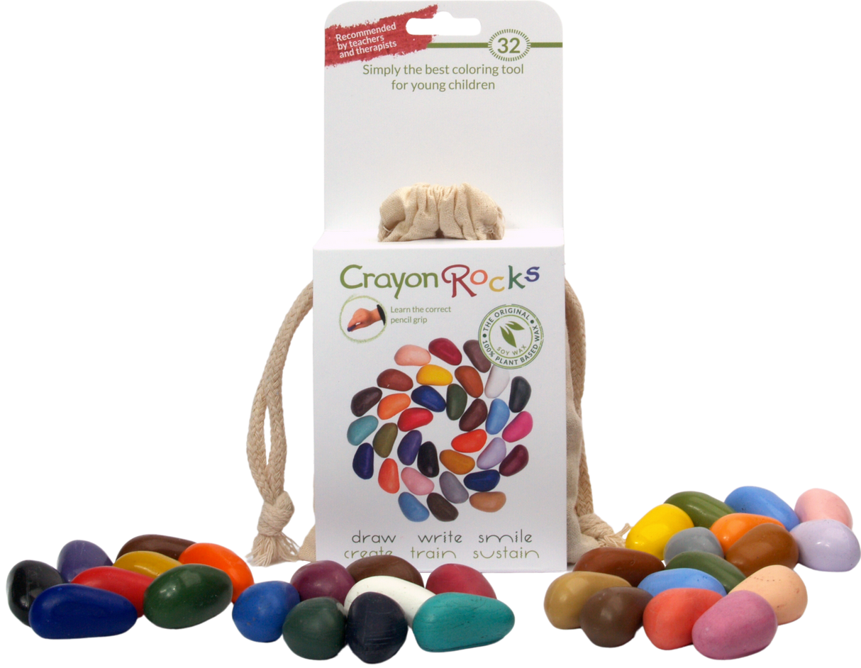 Crayon Rocks EU - 32 Wachsmalstifte in ecrufarbenem Baumwollsäckchen