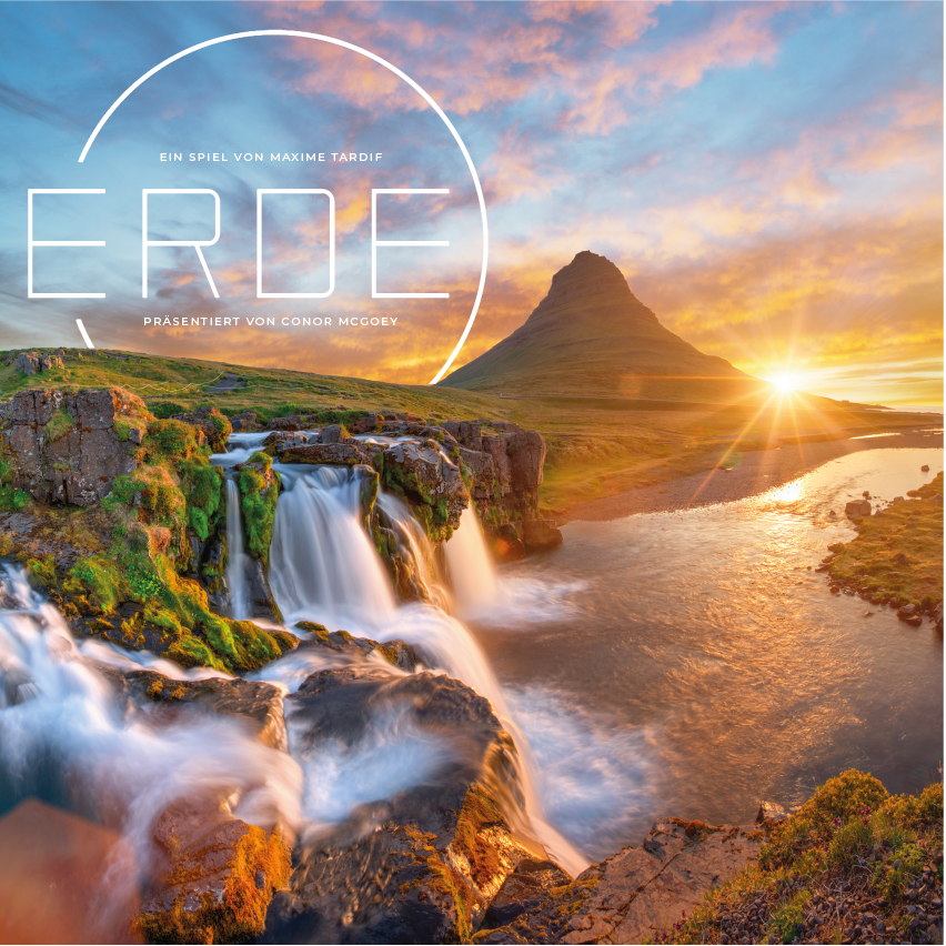 Erde Skellig Games Brettspiel mit isländischer Landschaft und Wasserfall