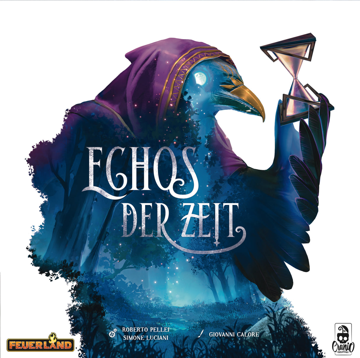 Echos der Zeit Brettspiel mit mystischem Raben und Landschaft