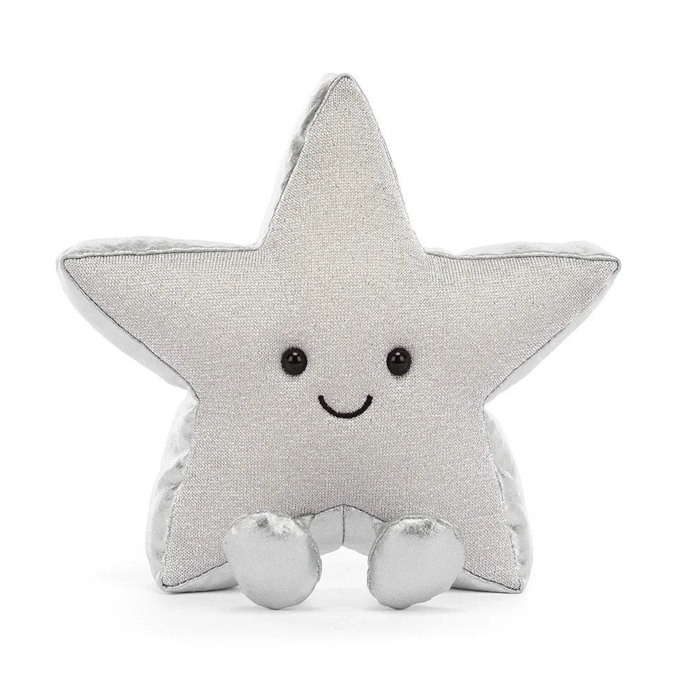 Jellycat Amuseables Silver Star Plüschfigur mit lächelndem Gesicht