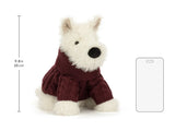 Jellycat Munro Scottie Dog mit burgundy Strickpullover, 25 cm groß