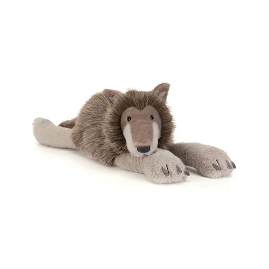 Jellycat Ulrich Wolf Kuscheltier, graubraun, liegend, weiches Plüsch
