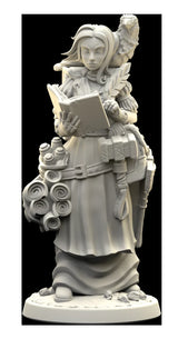 Mythwind Board Game Figur: Steinerne Frauenstatue mit Buch und Dekorelementen