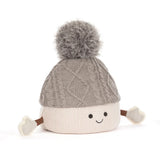 Jellycat Amuseables Pomilly Mütze mit grauem Bommel und lächelndem Gesicht