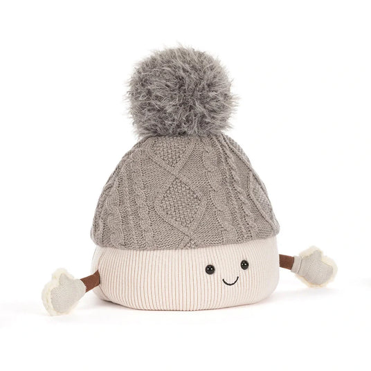 Jellycat Amuseables Pomilly Mütze mit grauem Bommel und lächelndem Gesicht