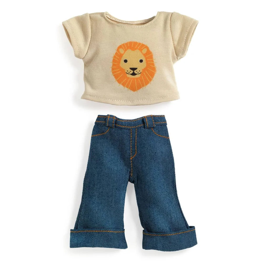 POMEA Puppenkleidung Lovely Ivory mit Löwenshirt und Jeans ; POMEA Puppenkleidung Lovely Ivory mit Löwen-Design für 32cm Puppen ; POMEA Puppenkleidung Lovely Ivory: Löwen-Shirt und Jeans Set ; POMEA Puppe mit blonde Haare, Löwen-Shirt und Jeans-Outfit