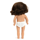 POMEA Puppe Lovely Rosalie mit braunen Haaren und gestreiftem Outfit ; POMEA Puppe Lovely Rosalie 32cm mit braunem Haar und Kleid ; POMEA Puppe Lovely Rosalie mit braunen Haaren und gestreiftem Kleid ; POMEA Puppe Lovely Rosalie von hinten mit braunen Haaren