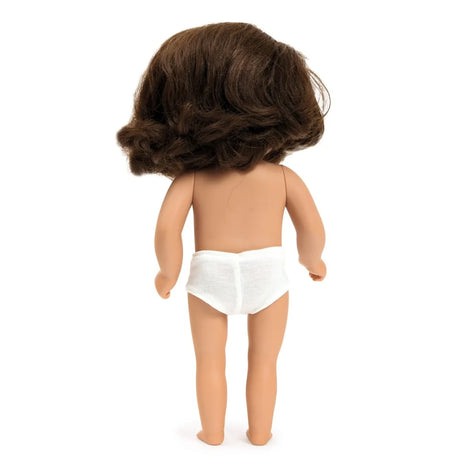 POMEA Puppe Lovely Rosalie mit braunen Haaren und gestreiftem Outfit ; POMEA Puppe Lovely Rosalie 32cm mit braunem Haar und Kleid ; POMEA Puppe Lovely Rosalie mit braunen Haaren und gestreiftem Kleid ; POMEA Puppe Lovely Rosalie von hinten mit braunen Haaren