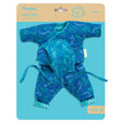 Pomea Puppenkleidung Mikado blaugrünes Blumenmuster Wickeljacke Hose ; POMEA Puppenkleidung Mikado blauer Anzug mit Kopftuch für Babypuppen ; POMEA Puppenkleidung Mikado Set blau mit Blumenmuster und Mütze ; POMEA Puppenkleidung Mikado blau Blumenmuster Puppe sitzt