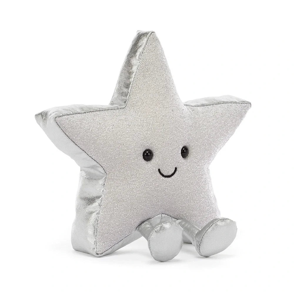 Jellycat Amuseables Silver Star Plüschtier mit lächelndem Gesicht