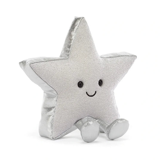 Jellycat Amuseables Silver Star Plüschtier mit lächelndem Gesicht