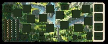 Board Game Circus Mythwind Spielbrett mit grünen Plättchen und Waldlandschaft