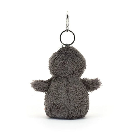 Grauer flauschiger Pinguin Schlüsselanhänger mit schwarzem Ring von Jellycat
