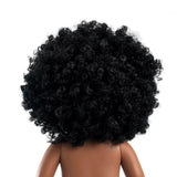 POMEA Puppe Lovely Janet mit schwarzen Locken und blauem Outfit ; Pomea Puppe Lovely Janet mit schwarzen Locken und blauem Outfit ; POMEA Puppe Lovely Janet mit lockigem schwarzem Haar von hinten
