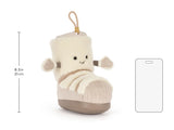 Jellycat Amuseables Perta Snow Boot Plüschtier mit Größenvergleich zum Smartphone