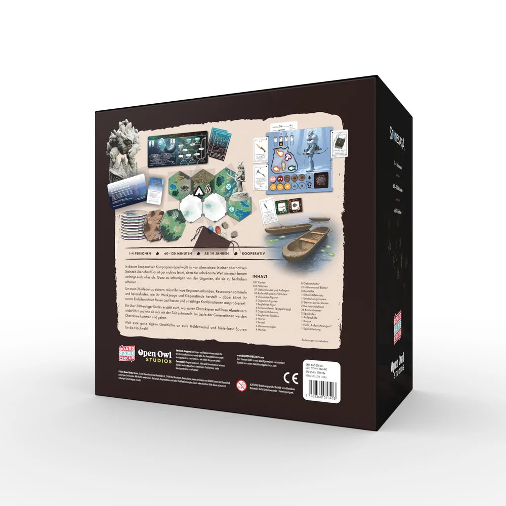 # Stonesaga Board Game Circus Verpackung mit Spielkomponenten und Zubehör