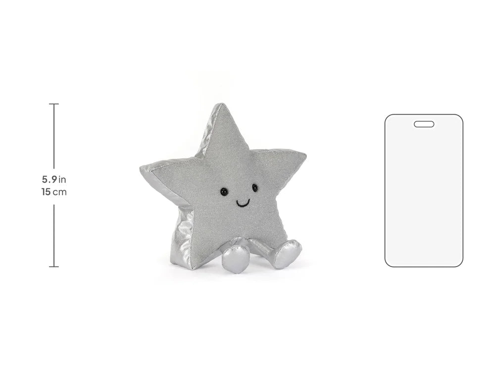 Jellycat Amuseables Silver Star Plüsch, 15 cm, mit Größenvergleich