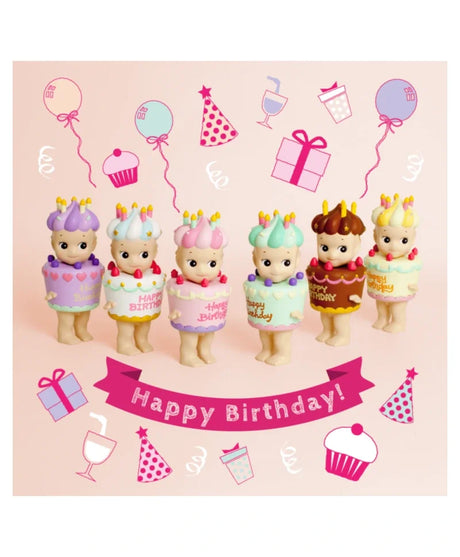 Sonny Angel Happy Birthday Serie mit sechs Puppen und Geburtstagsdeko