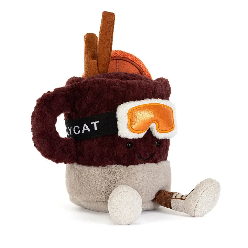 Jellycat Amuseables Mullover Spiced Drink Plüschtier mit Skigoggle und Skiern