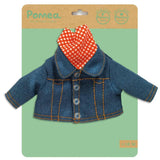 POMEA Puppenkleidung Jeansjacke mit rotem Pünktchentuch ; POMEA Puppenkleidung Jacke Denim Jeans blau für Puppen ; # Alt-Text:POMEA Puppenkleidung Set: Denim-Jacke mit rotem Polka-Dot-Kopftuch ; # POMEA Puppenkleidung Jacke: Denim-Jacke mit rotem Halstuch für PuppenOder kürzer:# Puppe trägt blaue Denim-Jacke, weiße Hose und Sneaker ; POMEA Puppenkleidung Jacke blau weiß rote Bandana Puppe