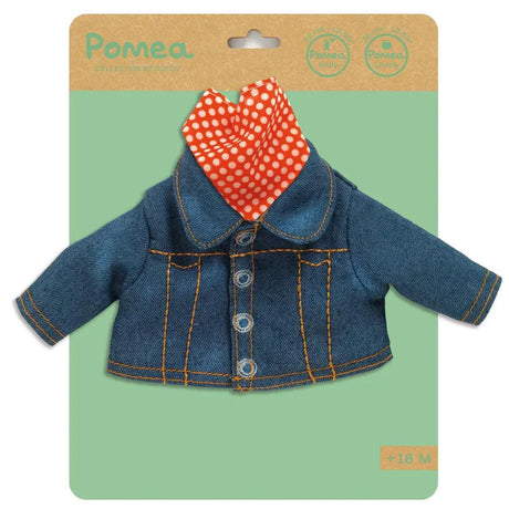 POMEA Puppenkleidung Jeansjacke mit rotem Pünktchentuch ; POMEA Puppenkleidung Jacke Denim Jeans blau für Puppen ; # Alt-Text:POMEA Puppenkleidung Set: Denim-Jacke mit rotem Polka-Dot-Kopftuch ; # POMEA Puppenkleidung Jacke: Denim-Jacke mit rotem Halstuch für PuppenOder kürzer:# Puppe trägt blaue Denim-Jacke, weiße Hose und Sneaker ; POMEA Puppenkleidung Jacke blau weiß rote Bandana Puppe