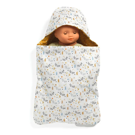 POMEA Puppen Schlafsack Rabbits mit Kaninchen-Muster und gelbem Band ; POMEA Puppen Schlafsack Rabbits mit Hasen-Muster gelb weiß ; POMEA Puppen Schlafsack Rabbits mit Mütze für 30 cm Puppen ; POMEA Puppen Schlafsack Rabbits mit Häschen-Muster, weiß