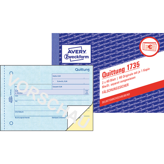 Avery-Zweckform | Quittung MwSt. separat ausgewiesen | 1735